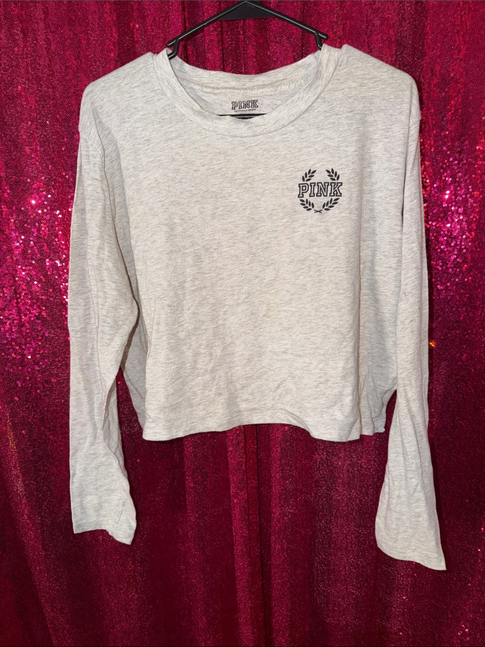 PINK Victoria's Secret Light Gray Long-Sleeve Crewneck Top